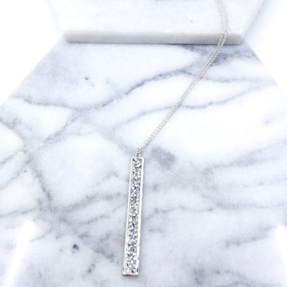 Silvertone crushed stone silver bar necklace - Picture 2 of 7